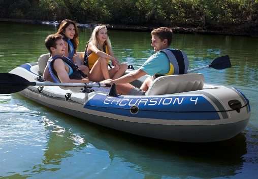 Intex Excursion 4, Set De Barco Hinchable Y 2 Remos Unisex Adulto, Gris, 315 X 165 X 43 Cm